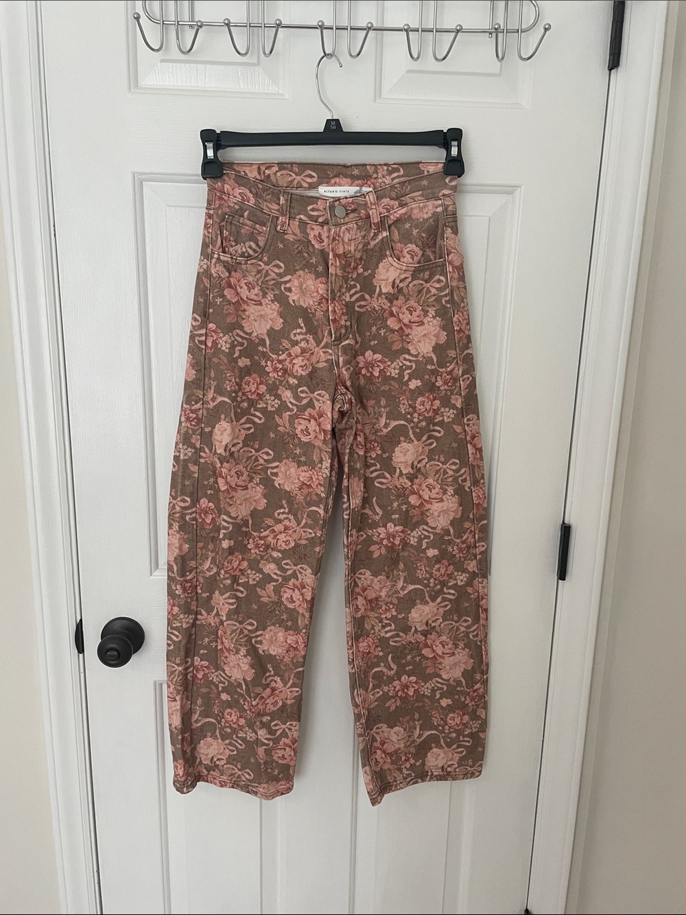 Altar'd State Brown Jeans with Pink Floral Print